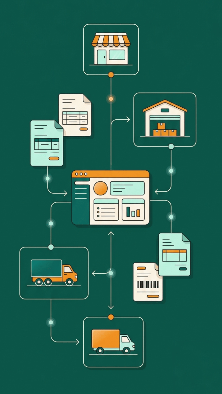Illustration of EDI and ERP integration with automated supply-chain data flow
