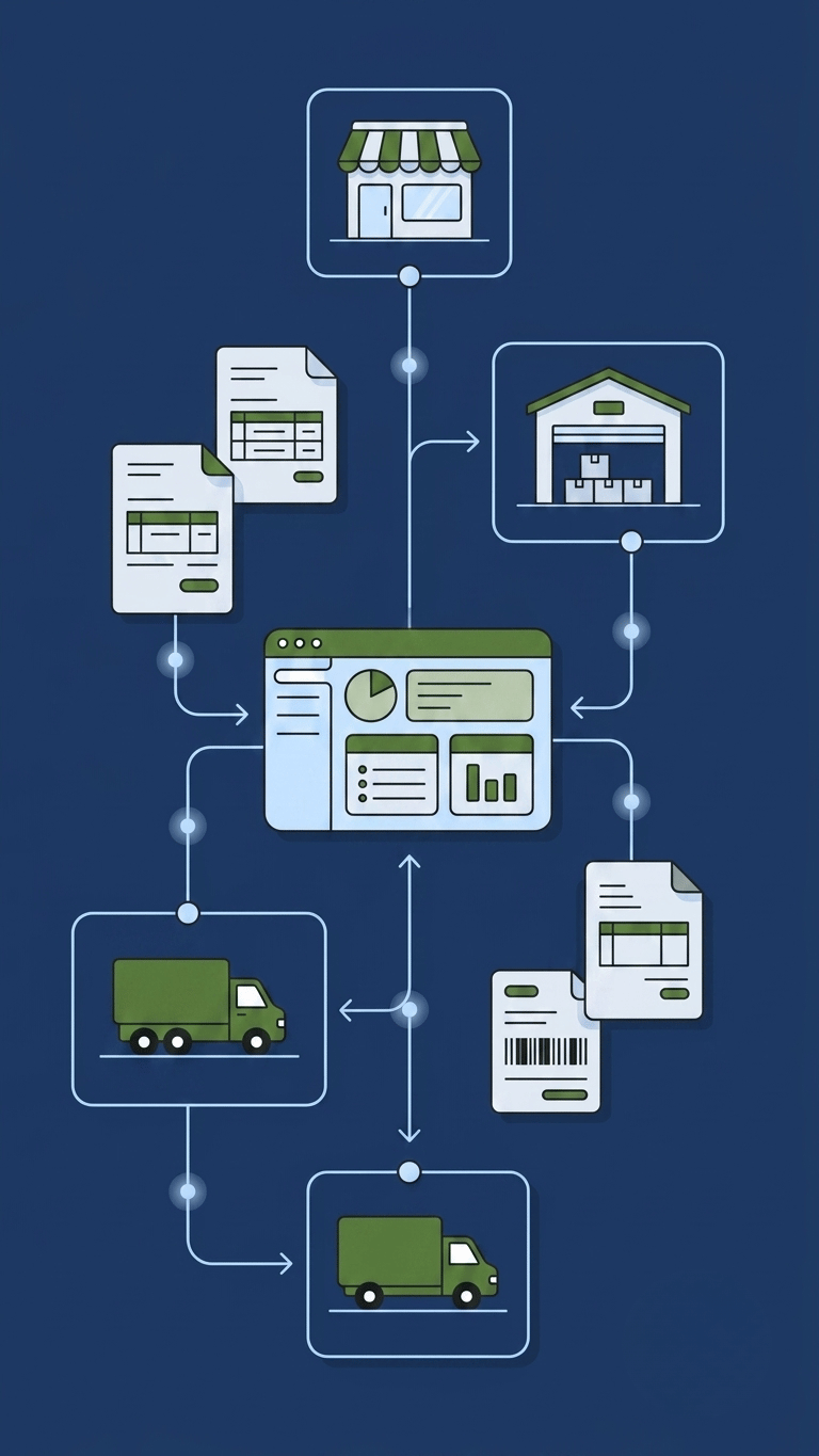 Illustration of EDI and ERP integration with automated supply-chain data flow